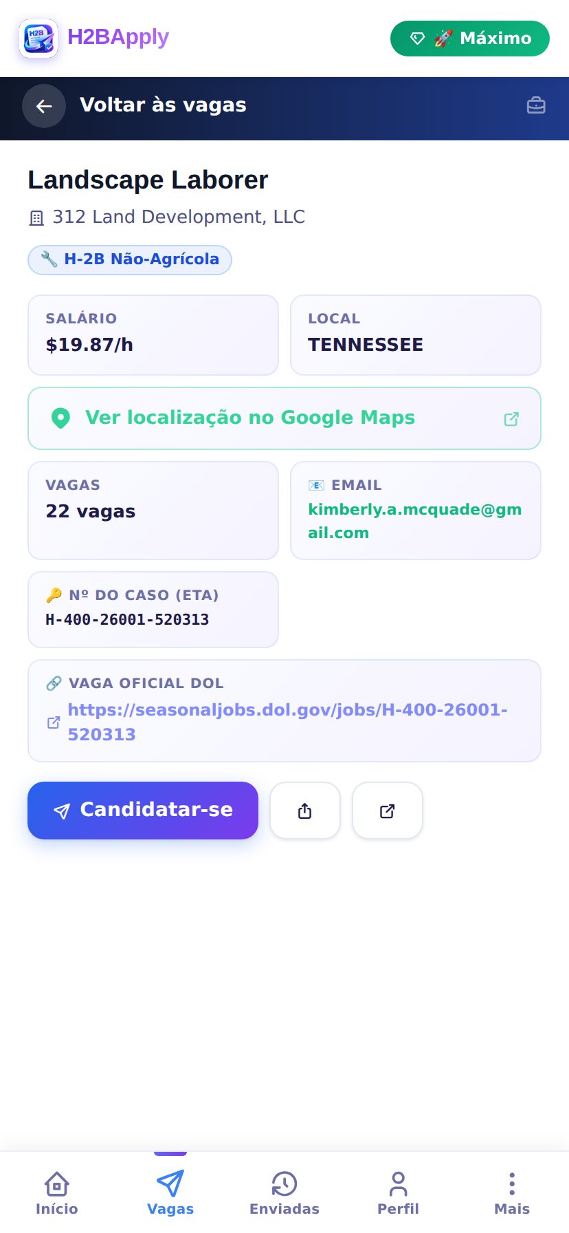 Detalhe de uma vaga aberto no celular, com botão Candidatar-se